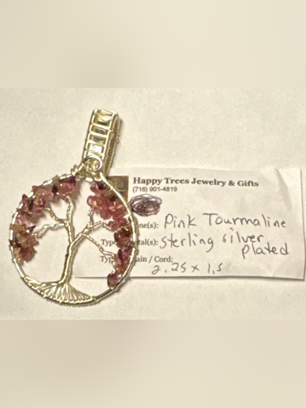Pink Tourmaline Chip Tree of Life (TOL) Pendant, Silver Plated Copper Wire Wrap